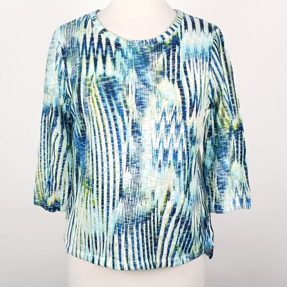 Chico's Womens 1 (Medium/8) Streaky Print 3/4 Sleeve Knit Top - Picture 1 of 4